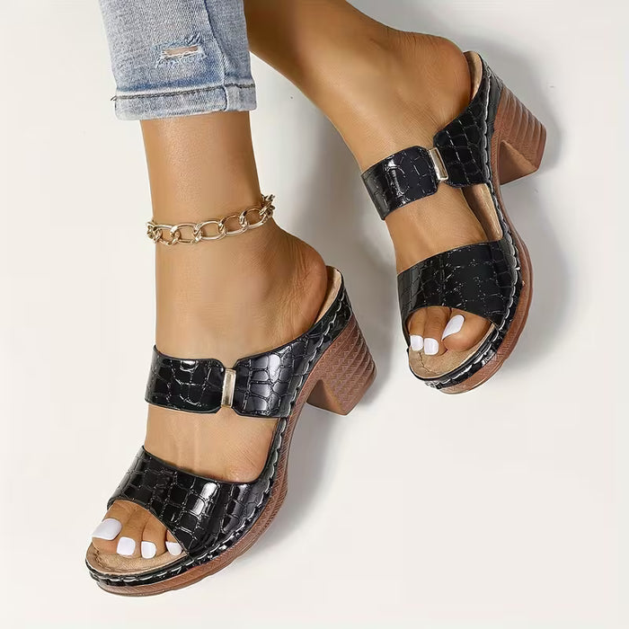 Sandalias casuales de color sólido para mujer, con plataforma suave con diseño de cocodrilo