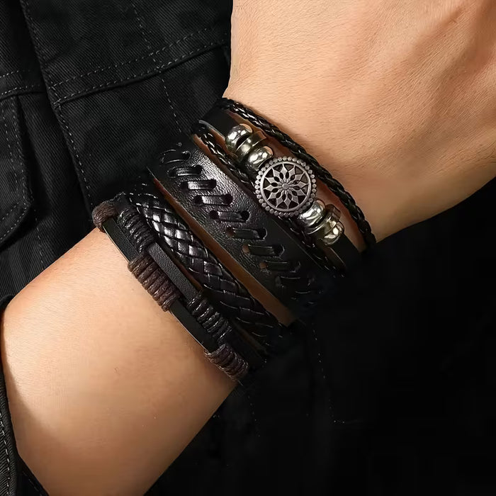 4 piezas/juego de pulseras de cuero sintético para hombres, juego de pulseras punk