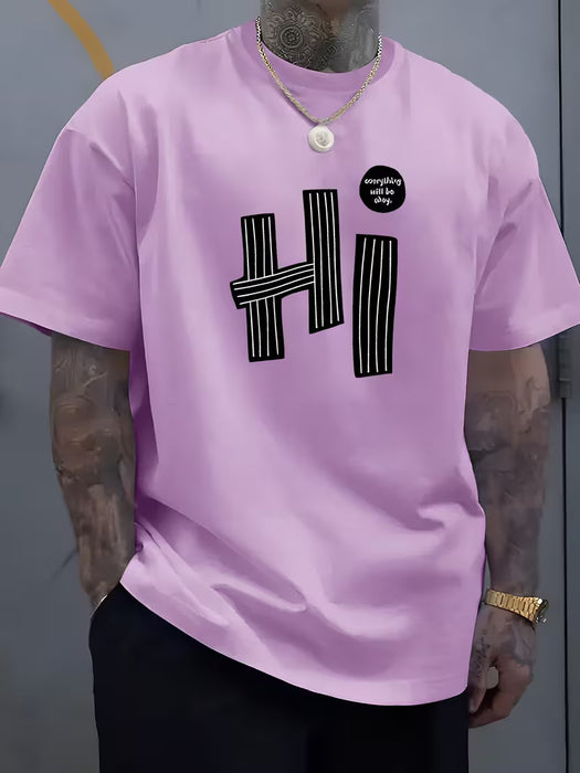 Camisetas para Hombre con Estampado de Letras "hi", Diseño de Patrón Novedoso