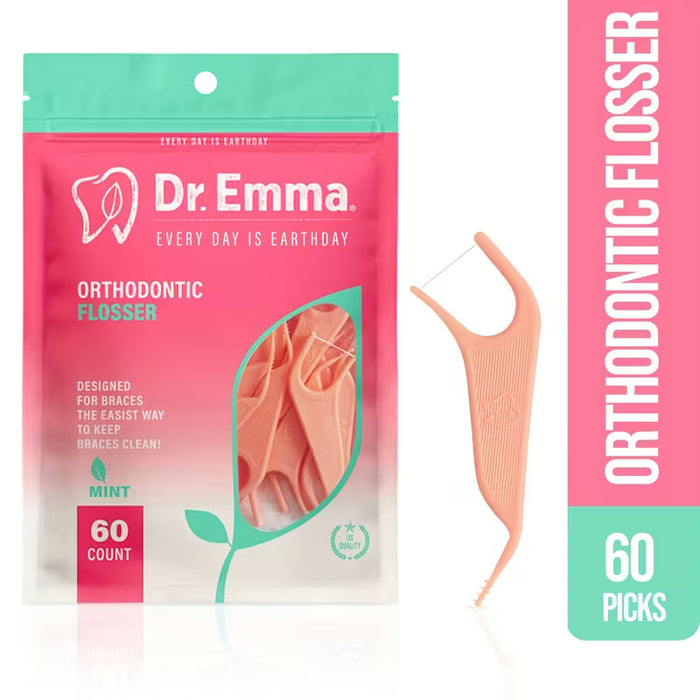 Dr. Emma 60 unidades de Hilo Dental para Aparatos Ortodónticos, Palillos Dentales con Sabor a Menta