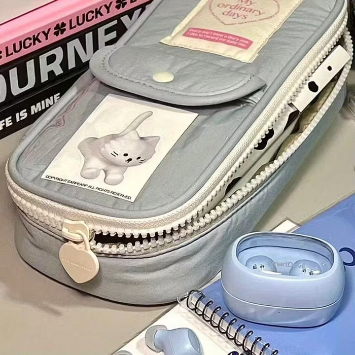1 Bolsa de lápices de color azul gris creativa con cremallera de corazón