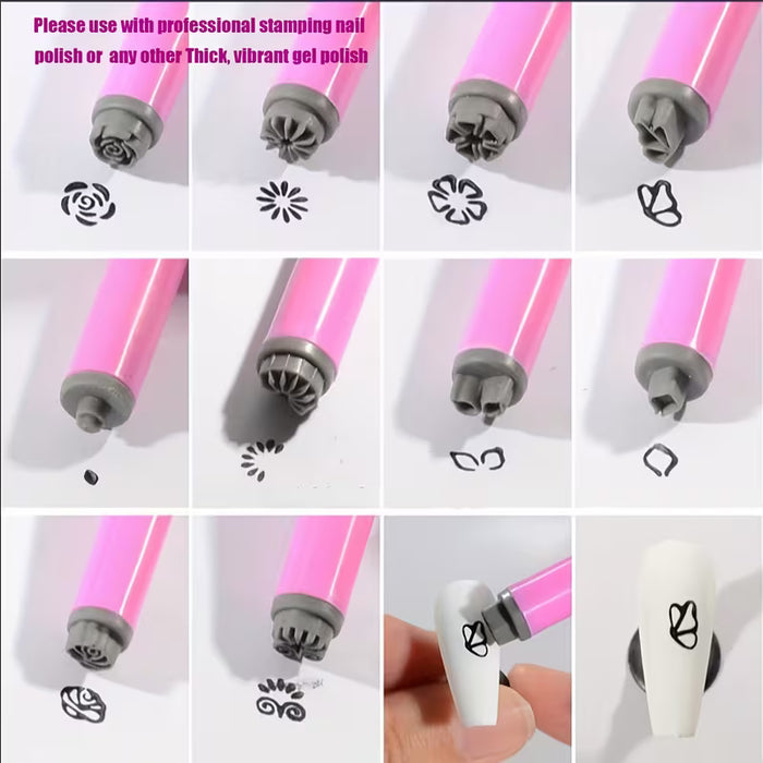 Set de 6pcs de plumas para estampar uñas, pluma para estampar uñas con diseño de flores