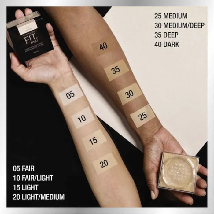 Maybelline Fit Me Polvos Sueltos Fijadores, Sin Aceite, en el tono 30 Medium Deep, 0.7 oz