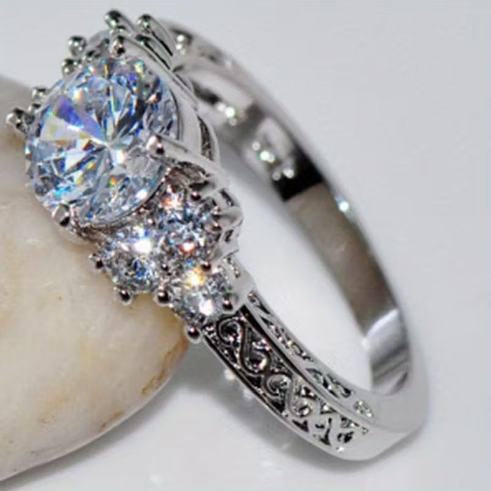 Anillos de Compromiso de Moda Plateados Exquisitos para Mujeres, Aniversario en Blanco