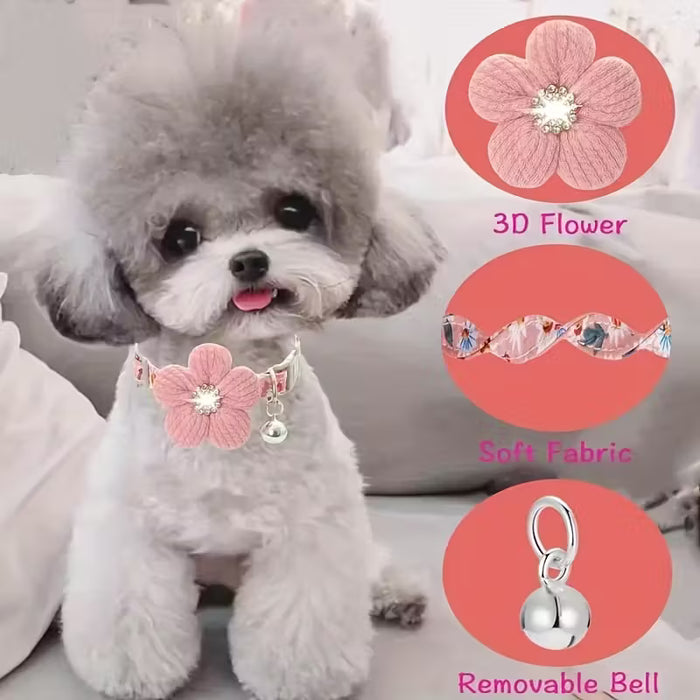 Collar para perro con diseño floral, 3D y campanas removibles  para perros pequeños y gatos