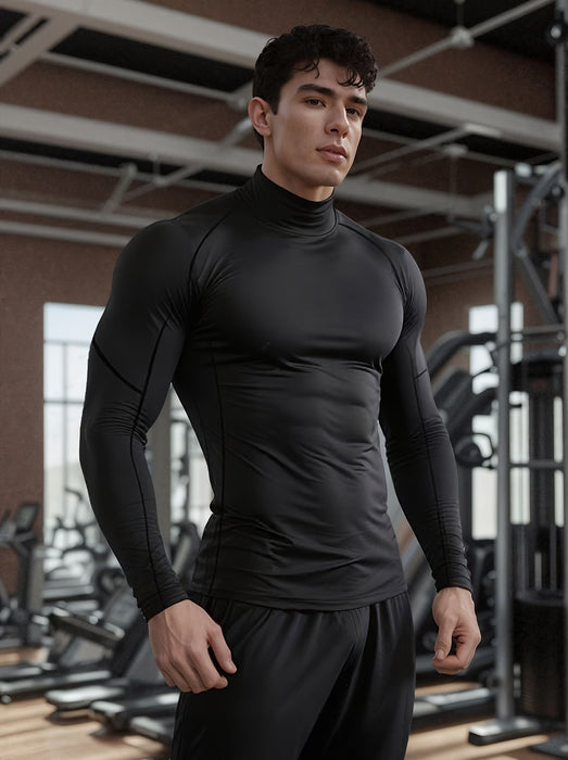 Juego de 3 Camisetas de Compresión para Hombre con Cuello Alto Manga Larga