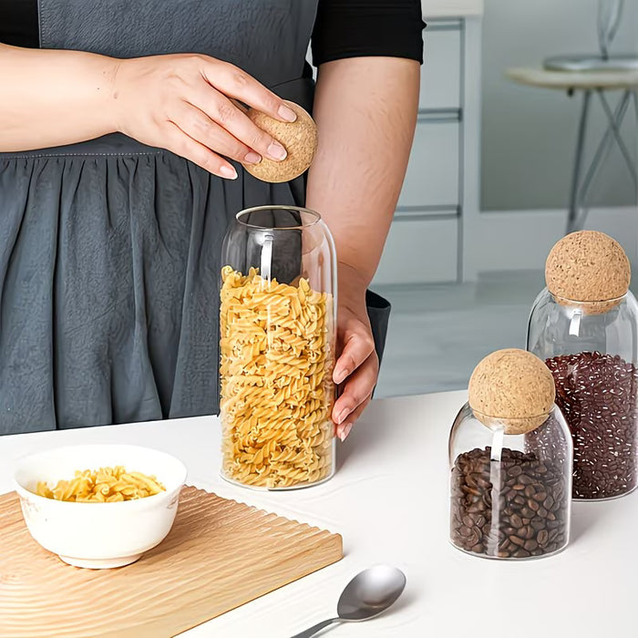 Juego de 3 tarros de vidrio transparente de borosilicato alto para almacenamiento de alimentos