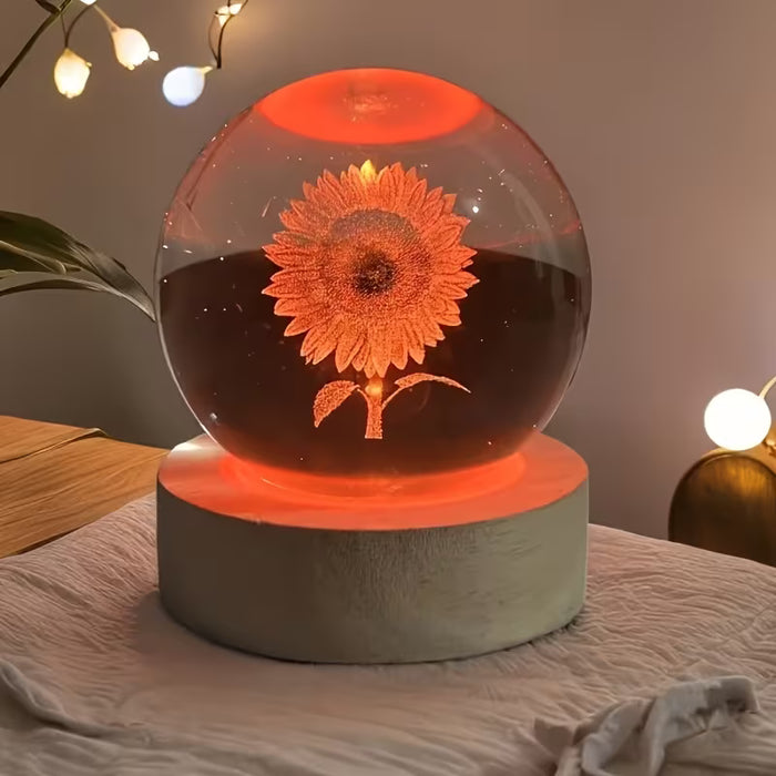 Luz de bola de cristal de girasol, acompañada de base LED que cambia de color