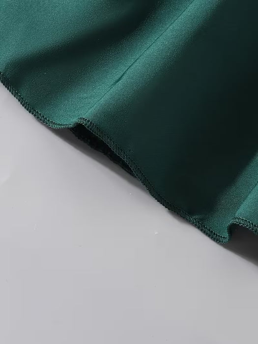 Vestido Tejido y Cuello de Encaje en Color Sólido con Cinturón para Niñas