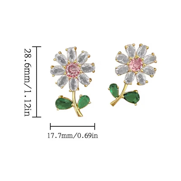 Pendientes de botón de flor de circonita dulce y linda