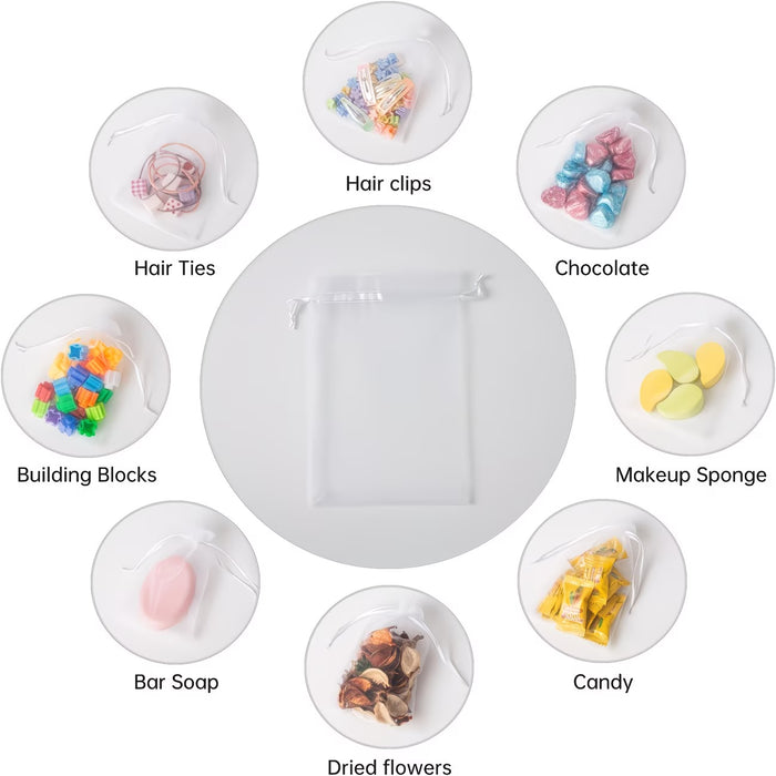 50pcs Bolsas de Organza de Malla Blanca Transpirable blanco Transparente con Cordón 12*9cm
