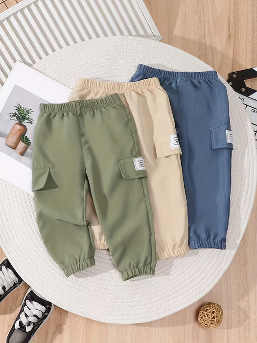 BHCHNTIY 3 Pantalones para Niños con Bolsillo Falso - Overoles Casuales