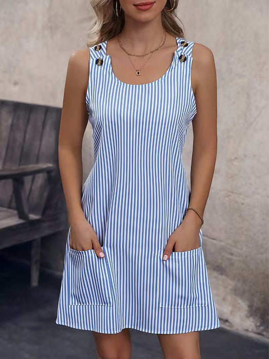 Vestido elegante sin mangas con estampado de rayas para mujer