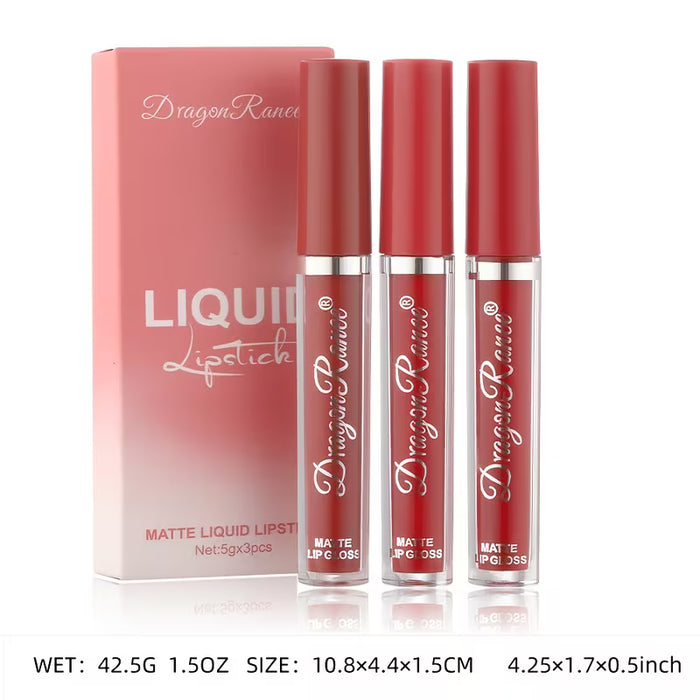 Set de 3 brillos labiales mate en bruma, brillo labial que no se desvanece