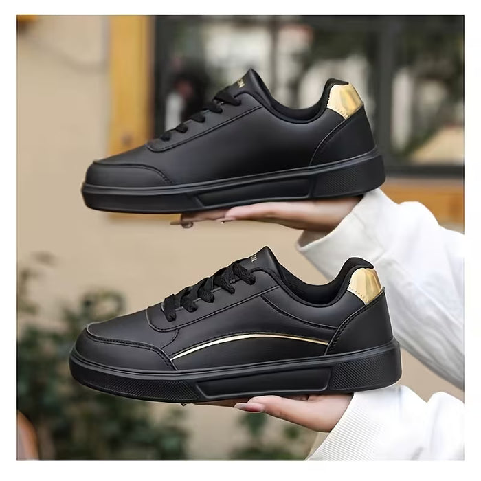 Zapatillas casuales cómodas unisex, en negro y dorado de skate atléticas clásicas vintage