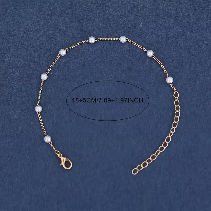 1 Pulsera de Cadena Fina con Mini Perlas Blancas de Imitación