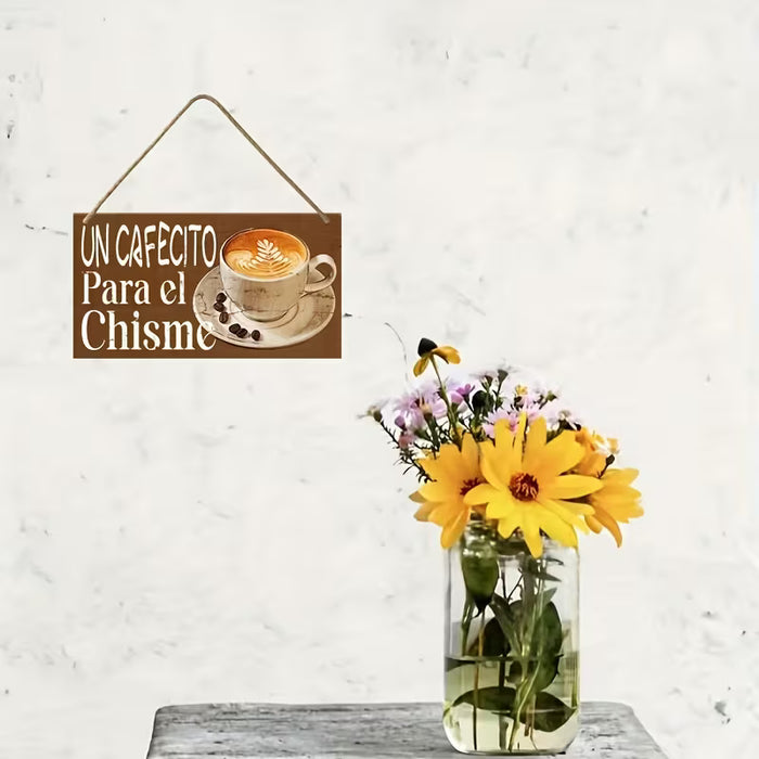 1pc Letrero Colgante de Madera con Temática de Café - "Un Café Para El Chisme"