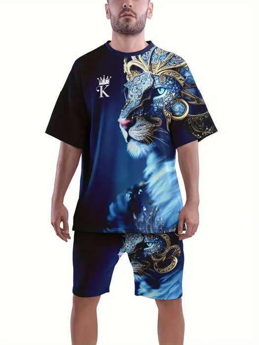 Conjunto Deportivo Transpirable para Hombre: Camiseta y Shorts de Verano con Estampado 3D