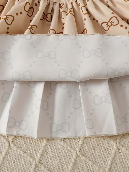 Chaleco sin Mangas con Estampado de Lazo y Falda Plisada para Niñas