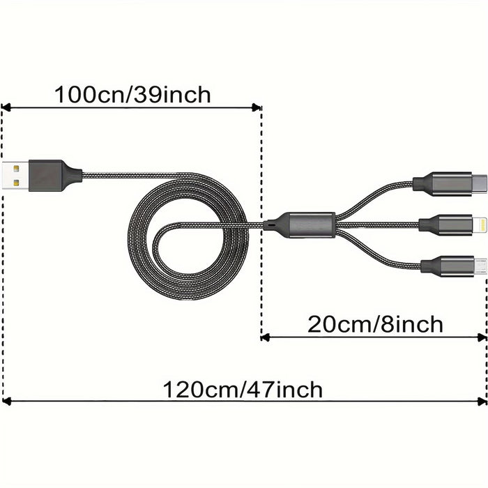 Cable de carga rápida 3 en 1, para iPhone, dispositivos Tipo-C y Micro USB
