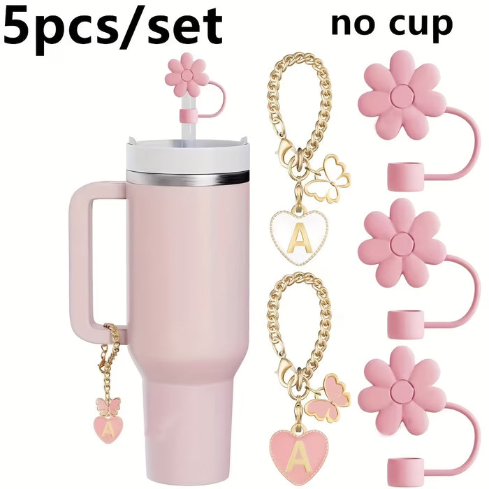 5 piezas/juego, accesorios para botellas de agua deportivas, flor, con letra E