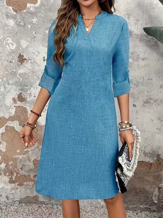 Vestido Elegante para Mujer de Oficina a Fiesta - Manga Larga con Cuello en V y Botones