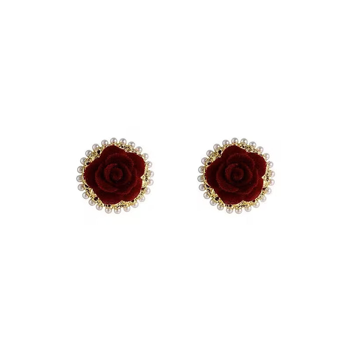 Pendientes Enkara de flor roja afelpados para mujer