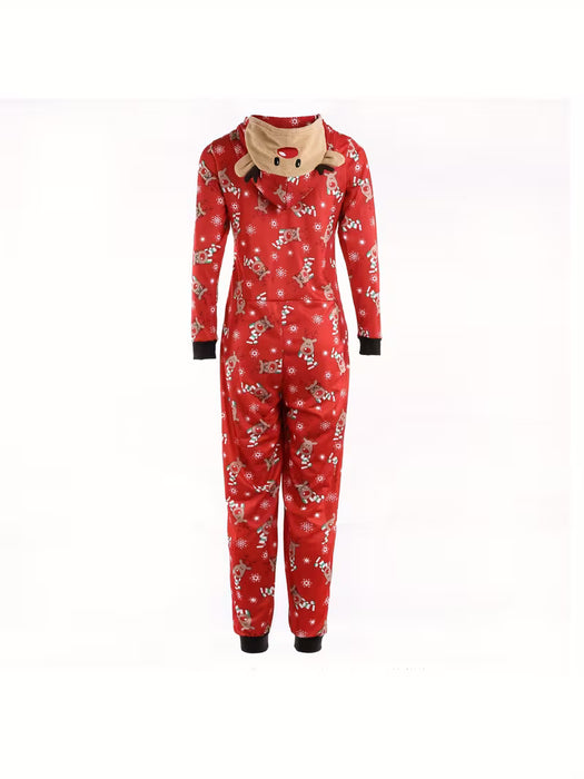 Pijama de una pieza con capucha y diseño de ciervo, ideal para fiestas de Navidad para niños