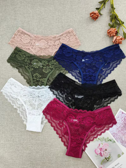 Pack de 6 Bragas Bikini con Encaje en Contraste para Mujeres