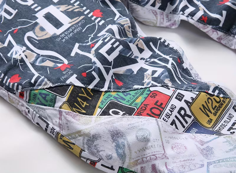 Pantalón de mezclilla sintética elástica para hombre, Estampado no estándar