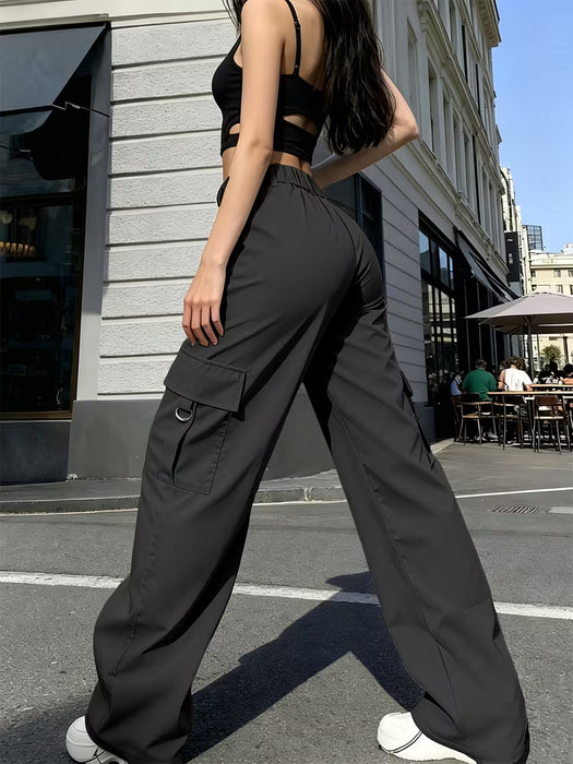 Pantalones cargo de cintura alta para mujer,casuales de pierna recta con múltiples bolsillos