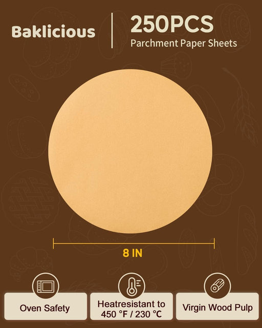 Baklicious 250 unidades de papel pergamino redondo antiadherente de 8 pulgadas - Quierox - Tienda Online