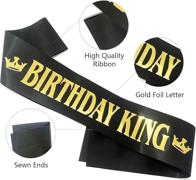 Banda de cumpleaños para hombre negra con letras doradas para cumpleaños - Quierox - Tienda Online