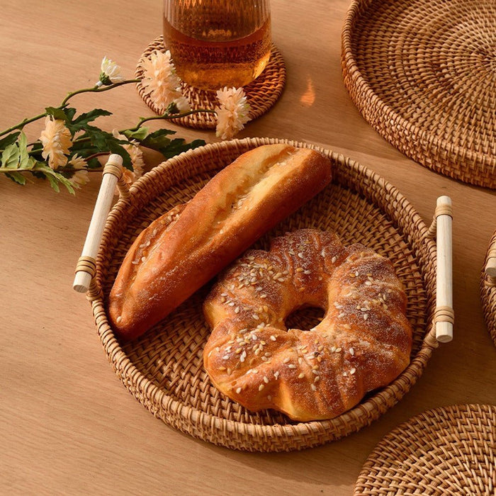 Bandeja de ratán tejida a mano ,cesta de almacenamiento de alimentos - Quierox - Tienda Online