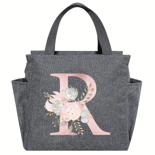 Bandolera con Patrón de Flores , Bolsa Térmica Aislada para Comida con letra R - Quierox - Tienda Online