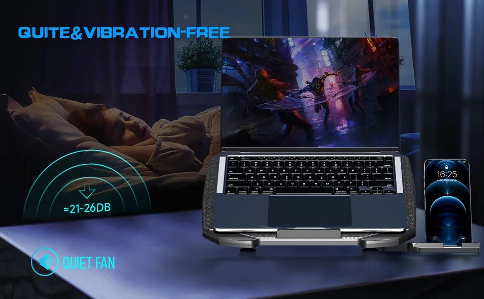 Base de refrigeración para portátil COOLCOOLD para portátiles con soporte para teléfono. - Quierox - Tienda Online