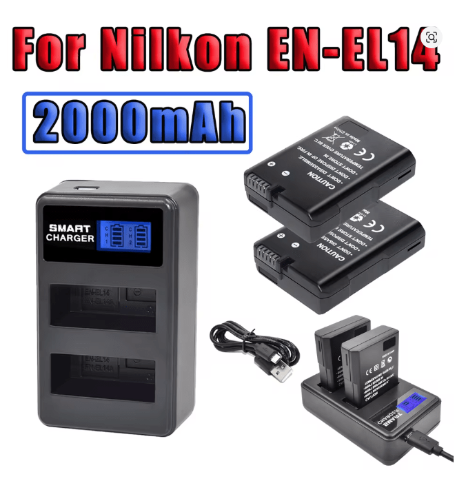 Batería de iones de litio EN - EL14 EN EL14 de 2000 mAh, cargador USB LED para Nikon - Quierox - Tienda Online