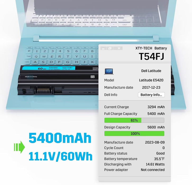 Batería de repuesto para laptop Dell TG T54FJ 60WH M5Y0X E6420 E5420 - Quierox - Tienda Online
