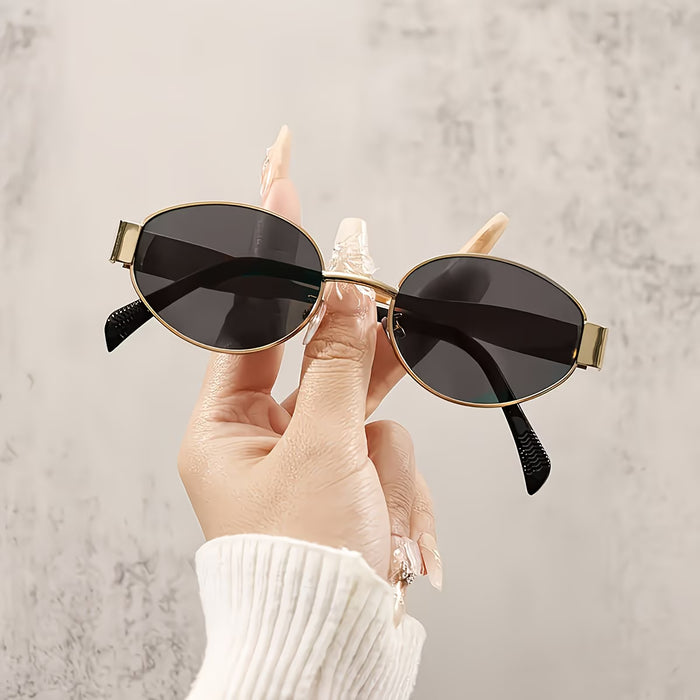 1 ud. Gafas de moda de verano para mujer, montura ovalada retro de metal dorado
