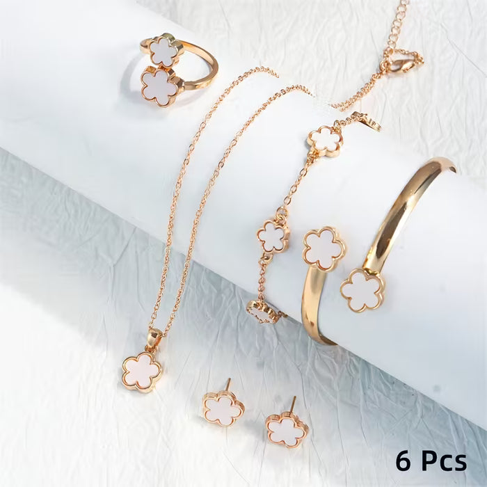 6 piezas de joyería brillante con flores de la suerte