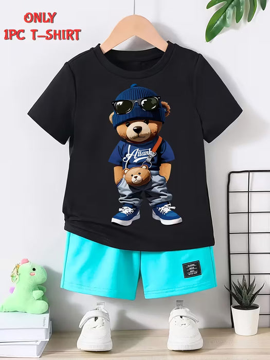 Una camiseta individual para niño con un estampado de oso genial