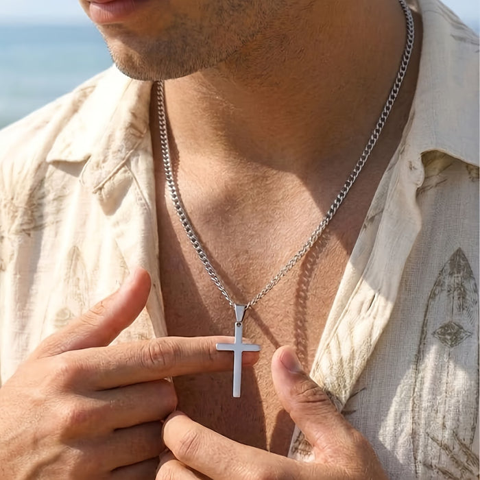 Collar con colgante de cruz de acero inoxidable para hombre hipoalergénico
