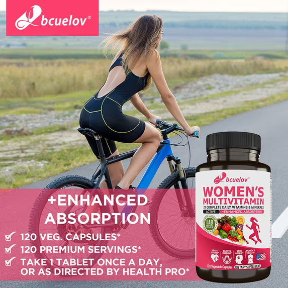 Suplemento multivitamínico para mujeres Bcuelov, 120 cápsulas vegetales