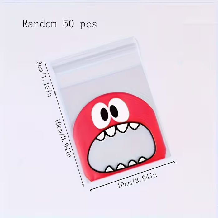 50pcs Bolsas autoadhesivas Coloridas de Snack de Monstruos de Dibujos Animados
