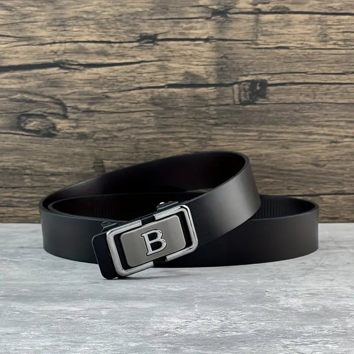Cinturón de cuero negro con la letra B, con hebilla automática para hombre