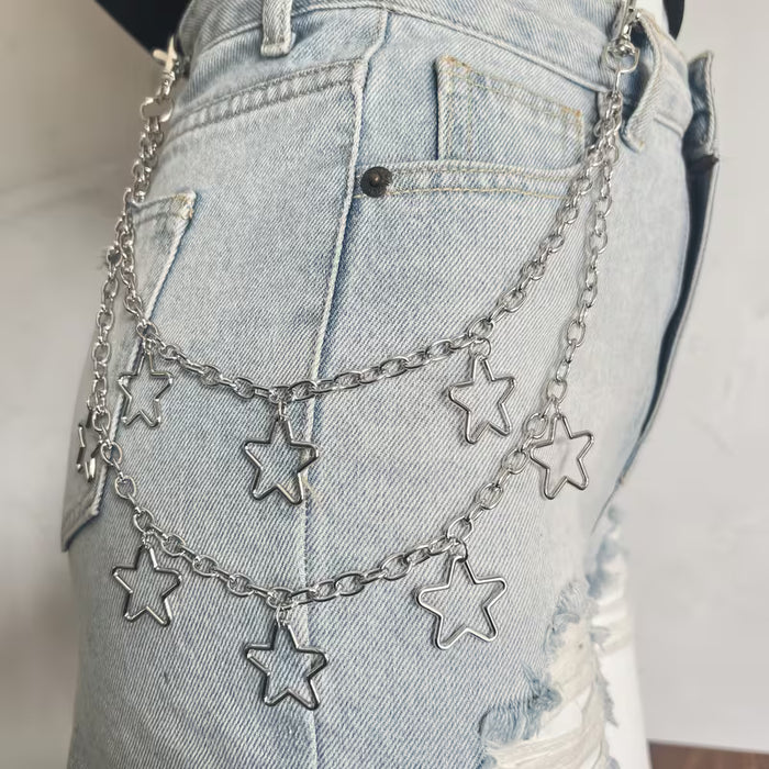 Correa de Cintura Doble Capa Metálica Estilo Punk con Colgante de Estrella