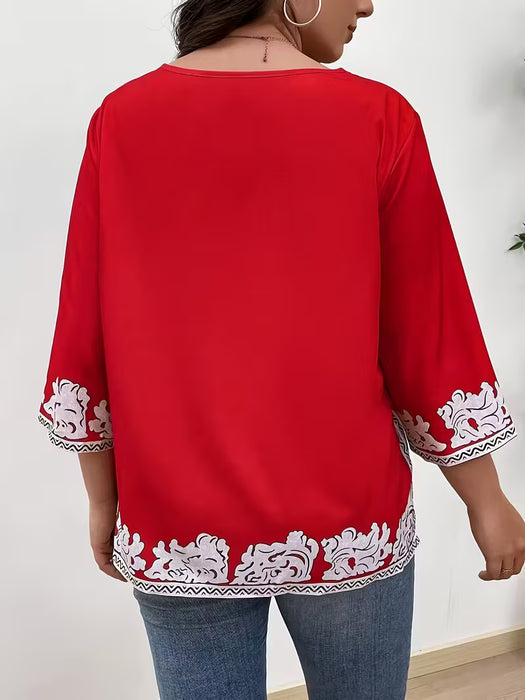 Blusa Elegante de Mujer con Estampado Floral y Cuello en V - Manga Larga