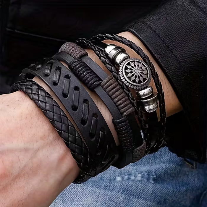 4 piezas/juego de pulseras de cuero sintético para hombres, juego de pulseras punk