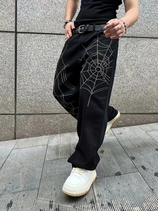 Pantalón vaquero holgado para hombre, de pierna ancha con estampado