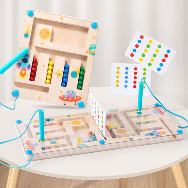 Juego de pelotas de cuatro colores para niños, juguete educativo de madera
